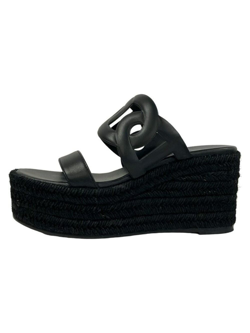 Hermes Sandals Itea Black Wedge Sole Espadrilles Leather